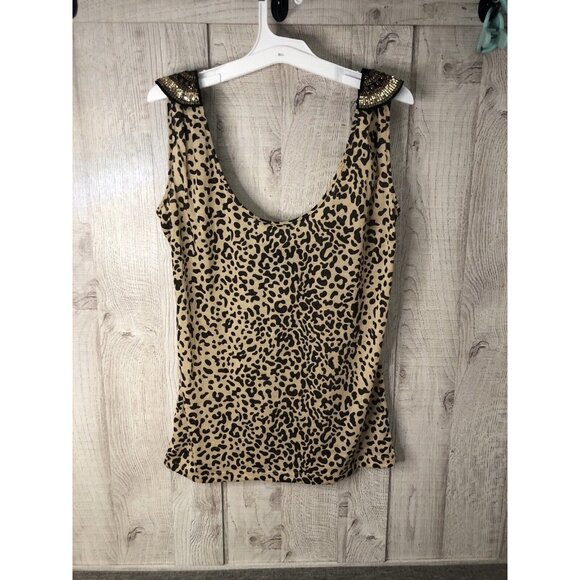 Women's Kardashian Kollection Leopard Bling Shoulder Tank Top Size Small - Picture 1 of 4